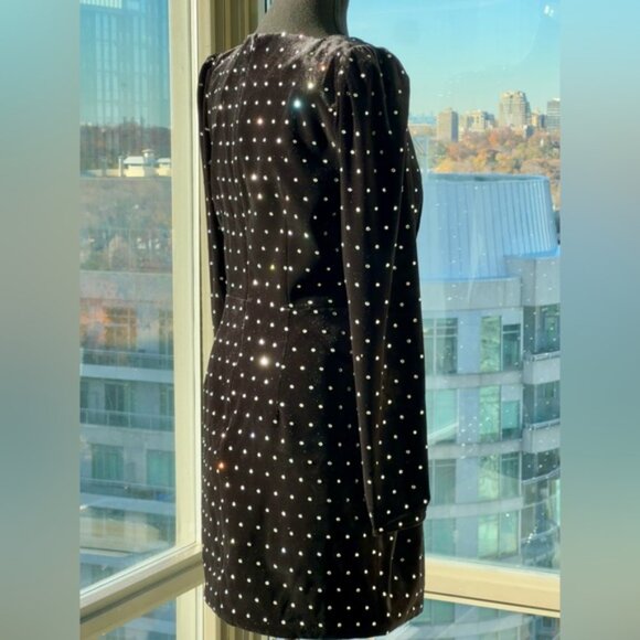 🆕 SELF-PORTRAIT 🧿NWOT Crystal Embellish Velvet Diamante Mini Dress, Sz US4 UK8 - Picture 7 of 16